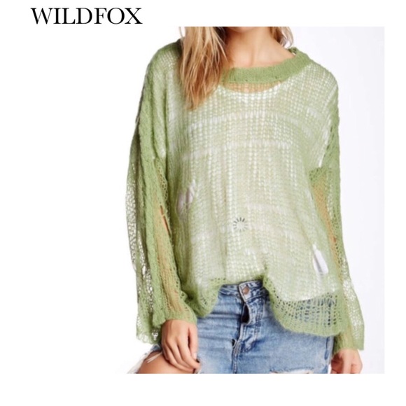 Wildfox Sweaters - WILDFOX DISTRESSED GREEN SWEATER